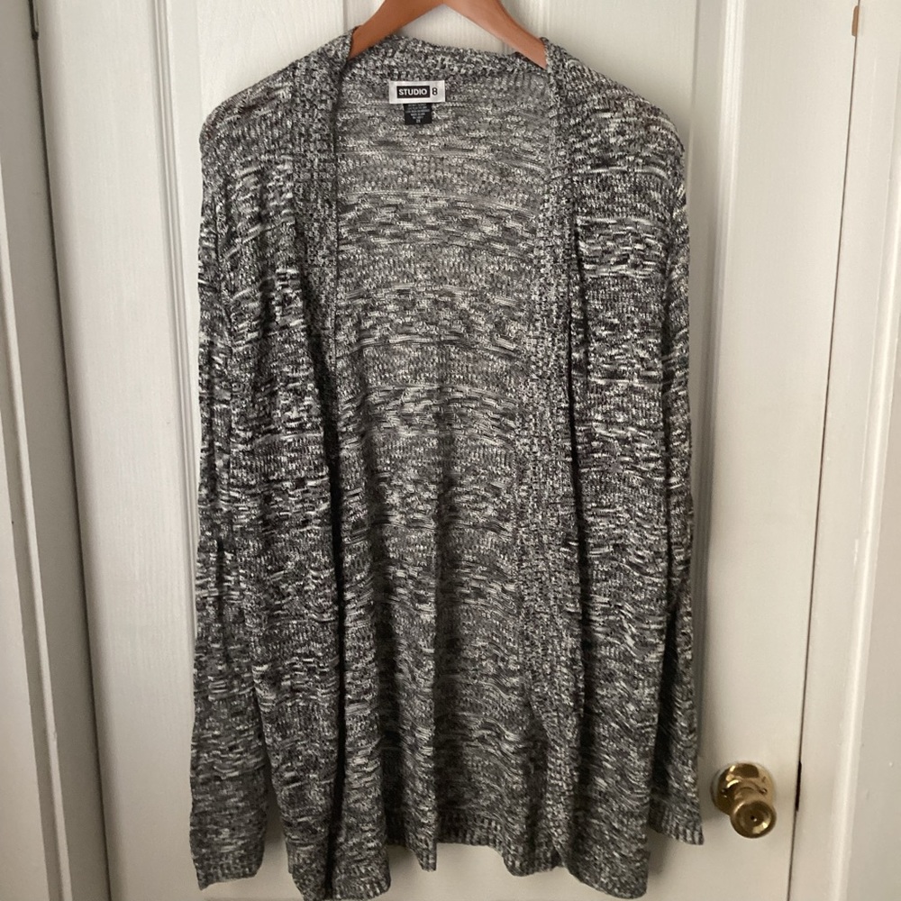 STUDIO 8: black and white heather longsleeve open front cardigan sweater 2X